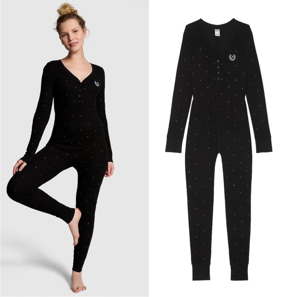 New•Victoria’s Secret bling rhinestone Thermal long pajamas loungewear XS
